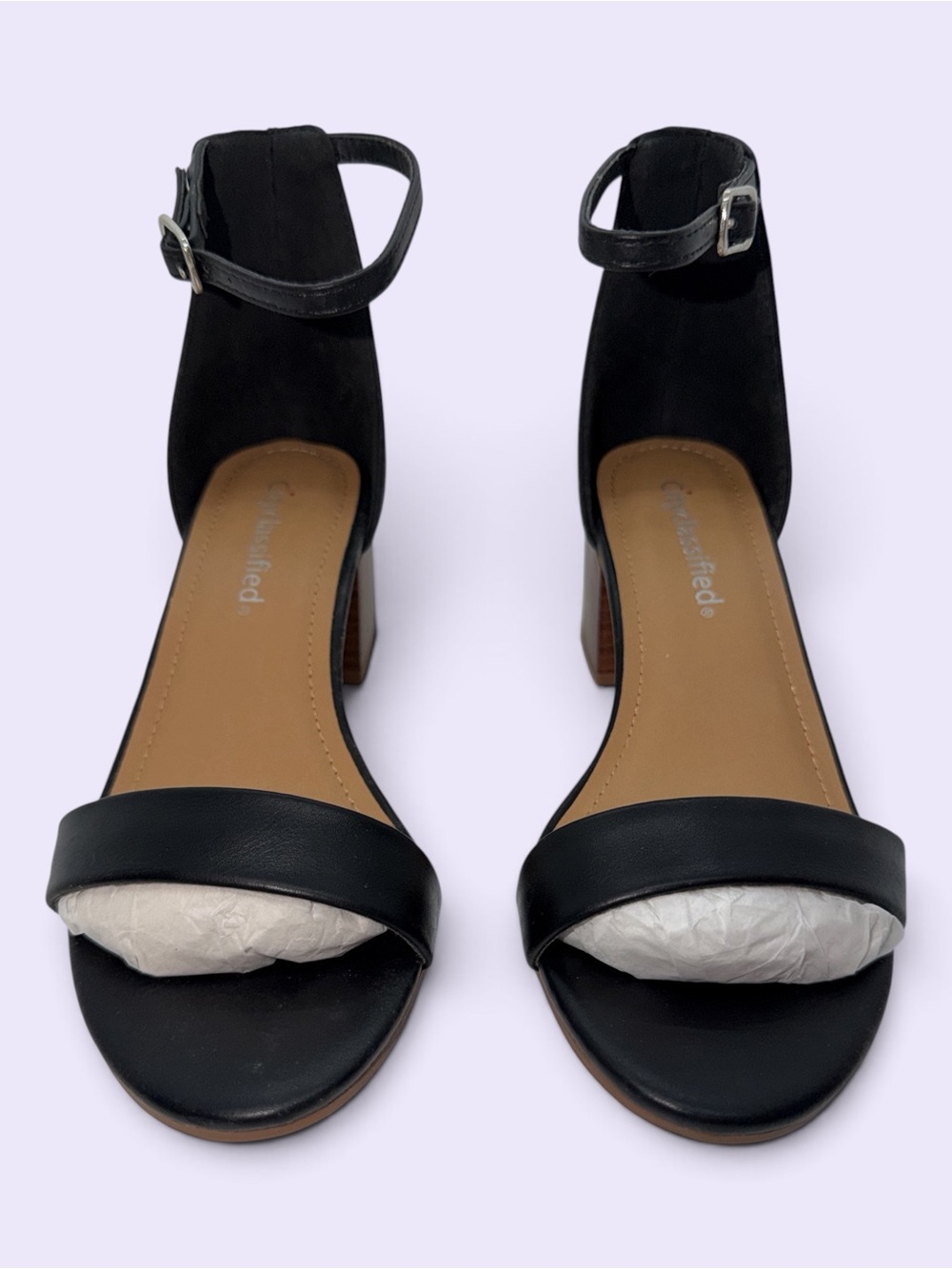 Cityclassified Black Open-Toe Ankle-Strap Block Heel Sandals
